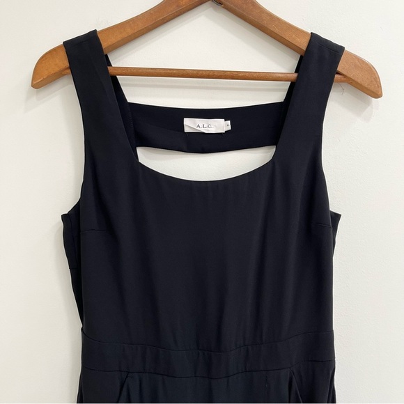 A.L.C black faux wrap midi dress Strappy open back pockets cocktail LBD size 8 - Picture 3 of 11